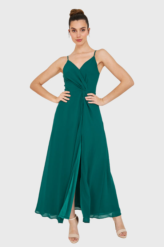 Maxi Vestido Detalle Nudo Verde Oscuro