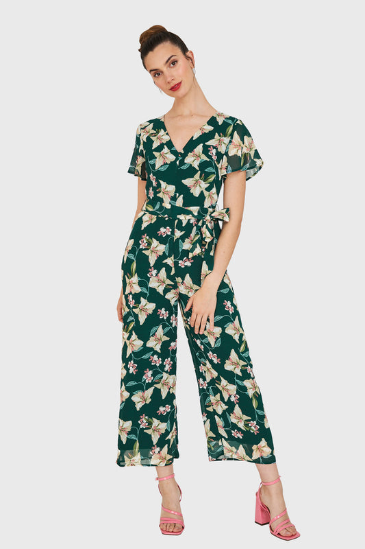 Enterito Flores Escote V Verde