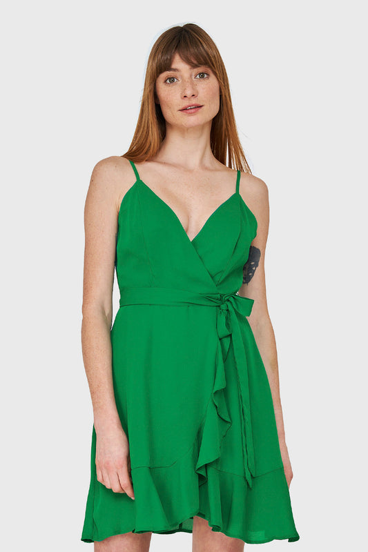 Vestido Corte Tulipán y Lazo Verde
