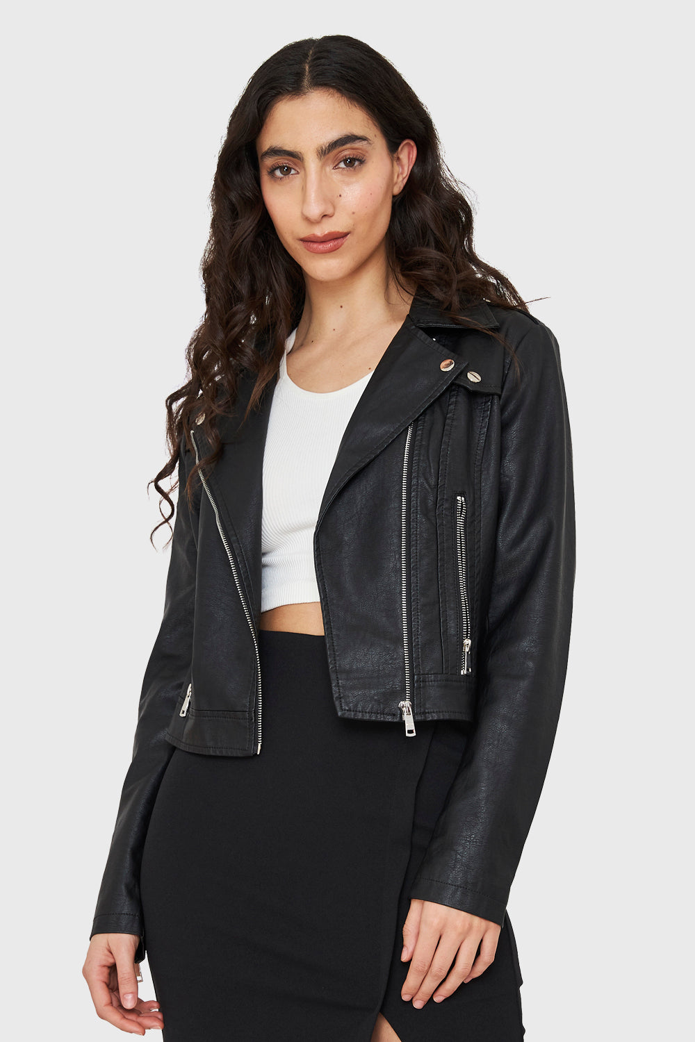 Chaqueta Biker Corta Ecocuero Negro