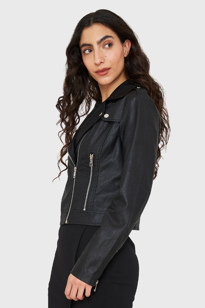 Chaqueta Biker Corta Ecocuero Negro