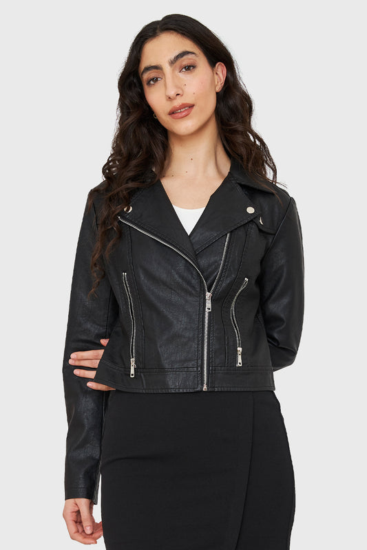 Chaqueta Biker Corta Ecocuero Negro