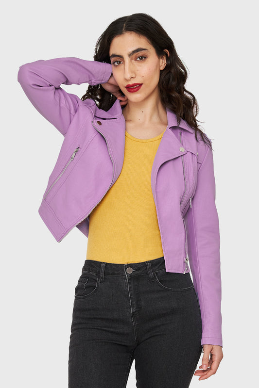 Chaqueta Biker Corta Ecocuero Lila