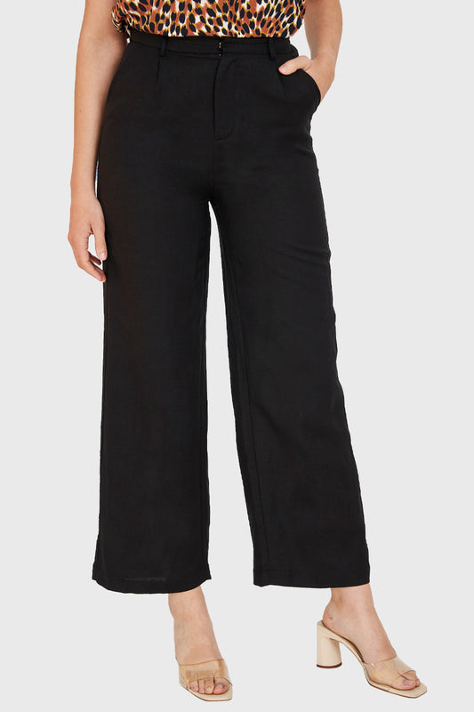 Pantalón Tipo Lino Wide Leg Negro