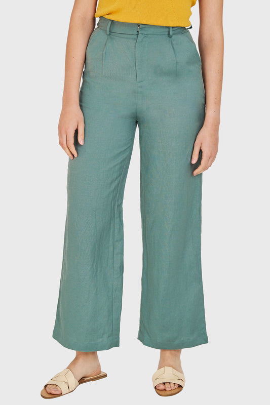 Pantalón Tipo Lino Wide Leg Menta