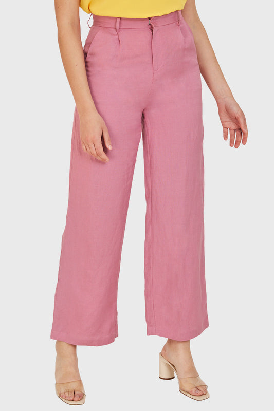Pantalón Tipo Lino Wide Leg Rosa