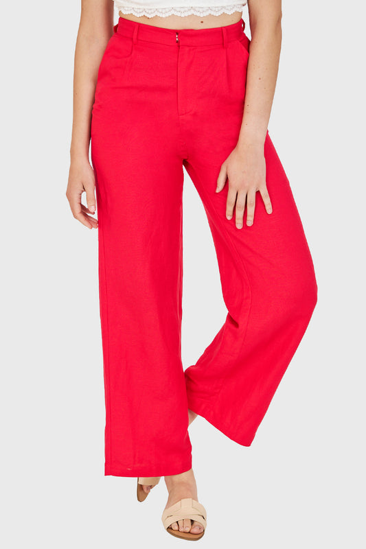 Pantalón Tipo Lino Wide Leg Fucsia