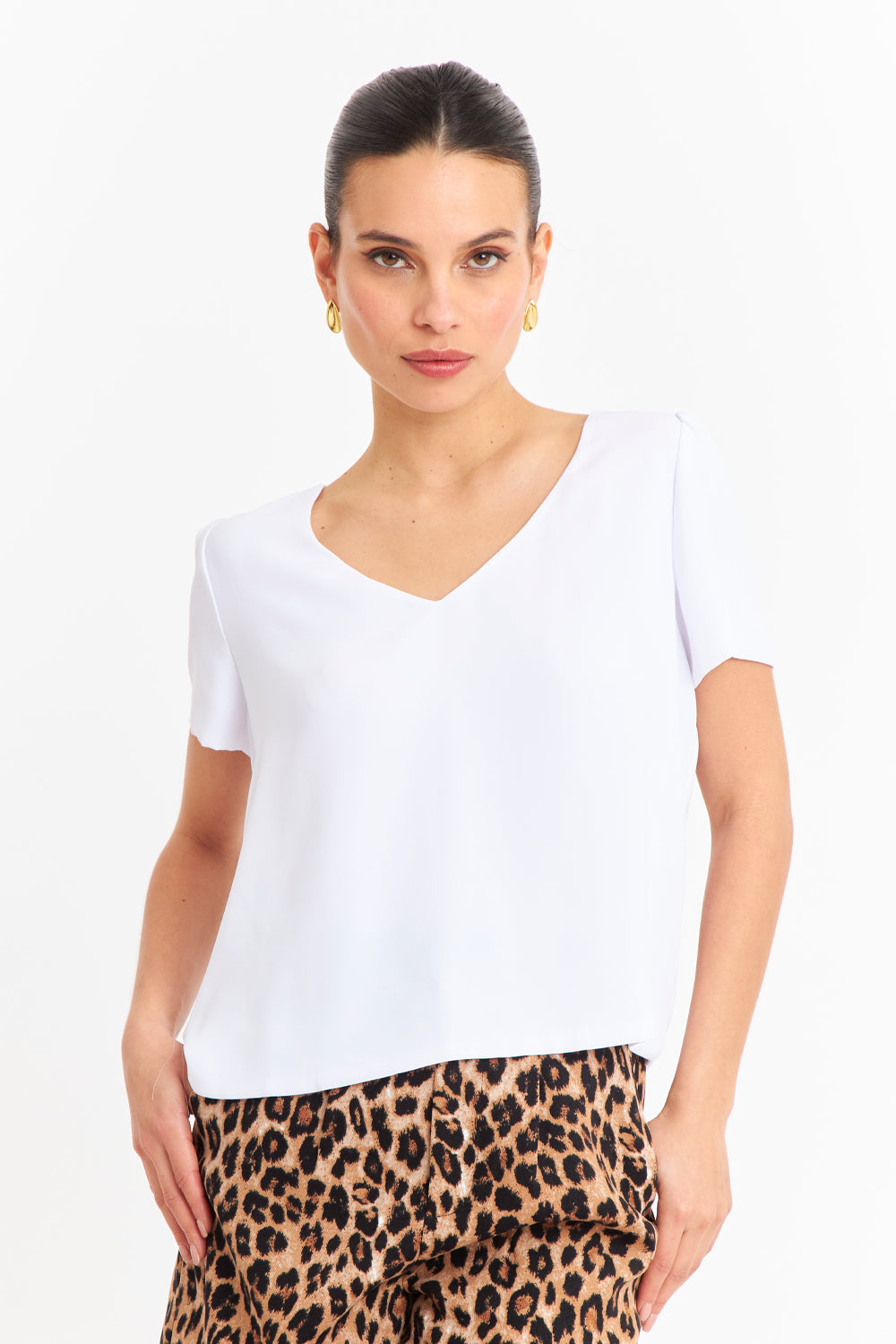 Blusa Cuello V Tipo Gasa Blanco