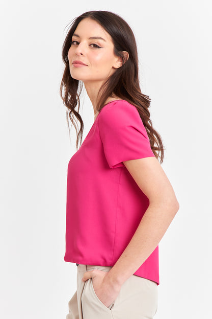 Blusa Cuello V Tipo Gasa Fucsia