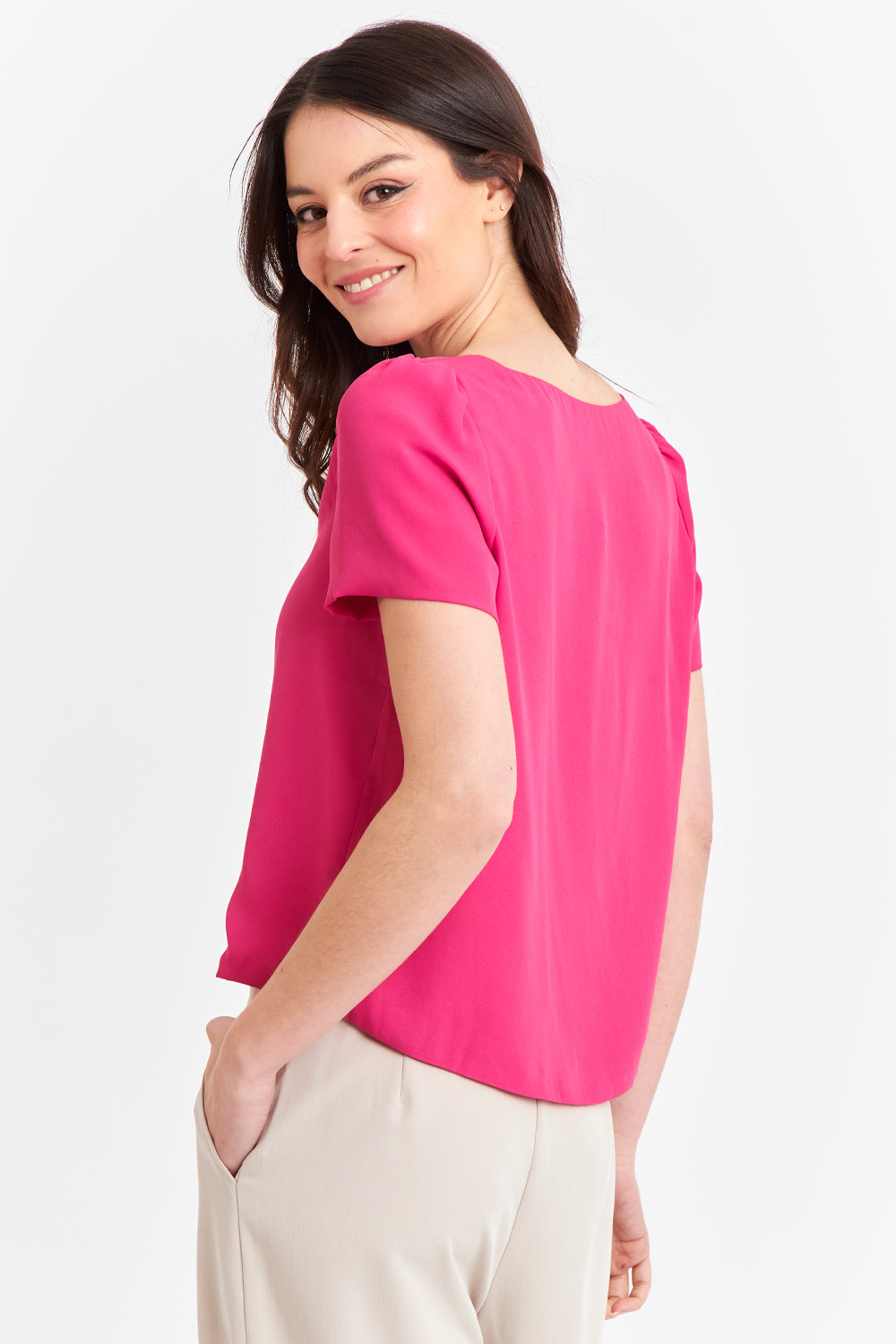 Blusa Cuello V Tipo Gasa Fucsia