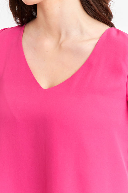 Blusa Cuello V Tipo Gasa Fucsia