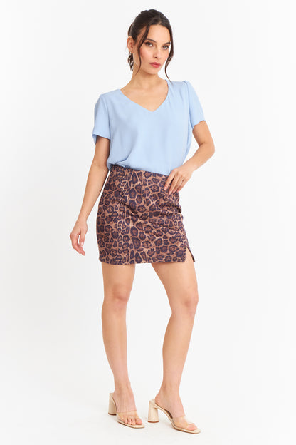 Blusa Cuello V Tipo Gasa Celeste
