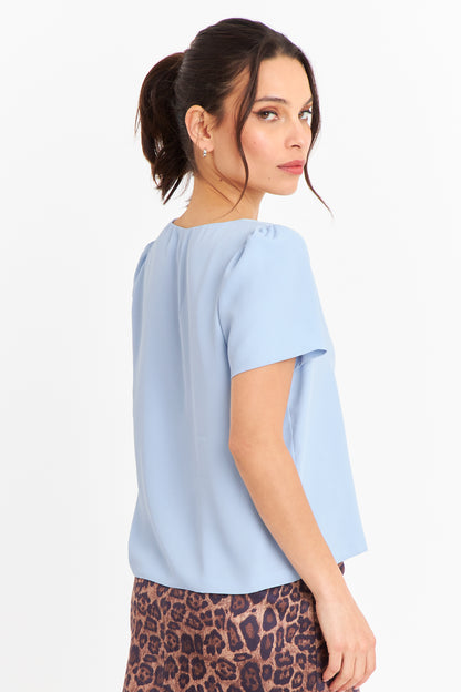 Blusa Cuello V Tipo Gasa Celeste