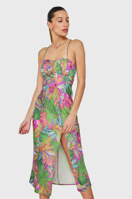 Vestido Tipo Satín Tajo Verde