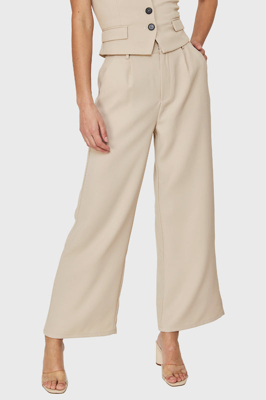 Pantalón Pinzas Ancho Beige