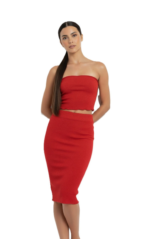 Top Strapless Elasticado Rojo