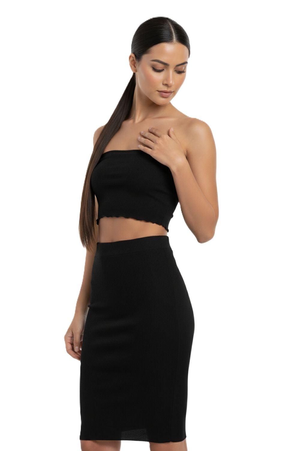 Falda Midi Elasticada Negro