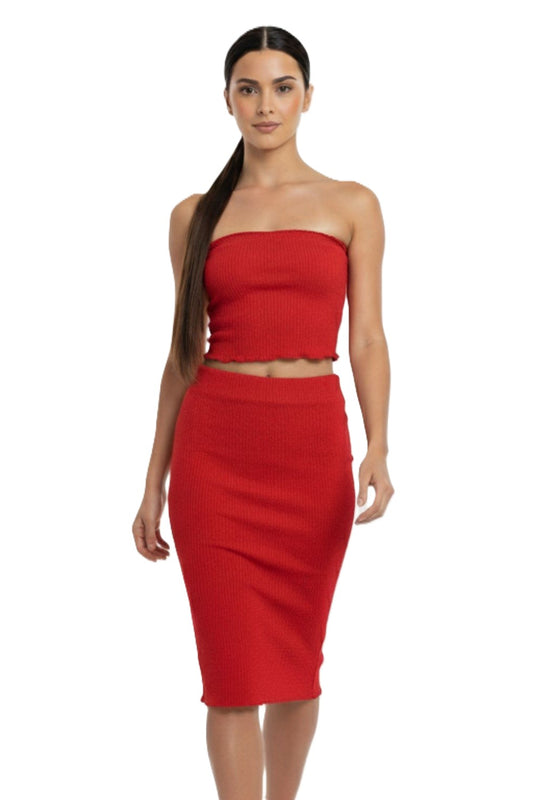 Falda Midi Elasticada Rojo