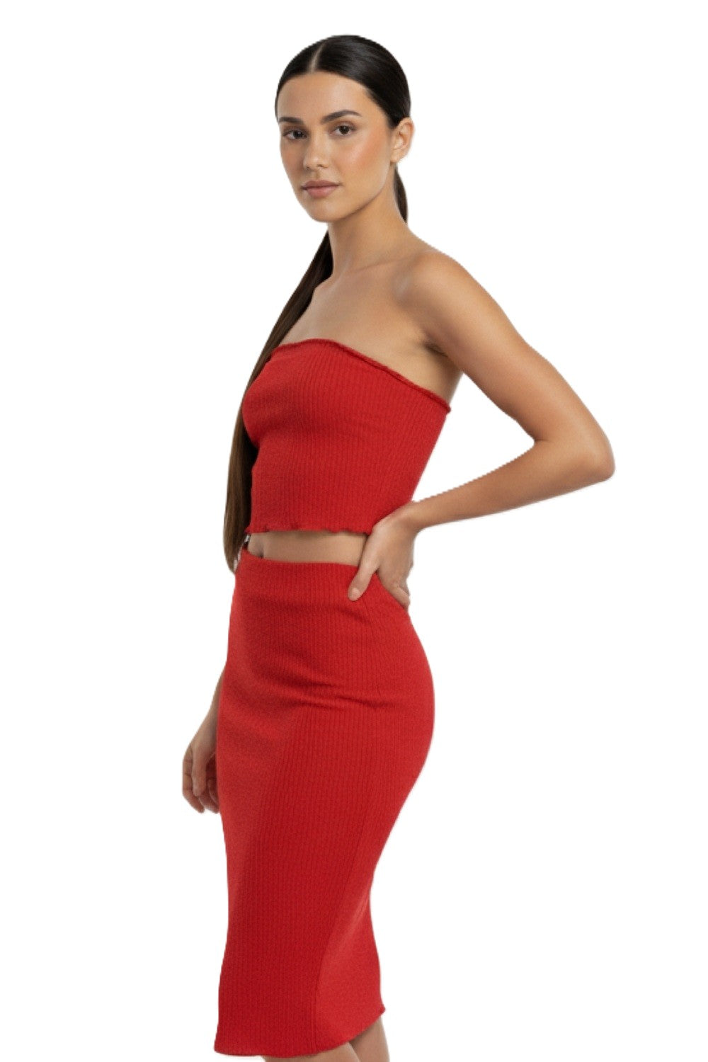 Falda Midi Elasticada Rojo