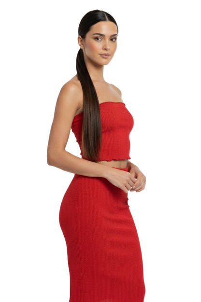 Falda Midi Elasticada Rojo