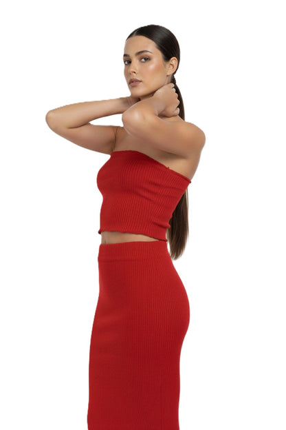 Falda Midi Elasticada Rojo