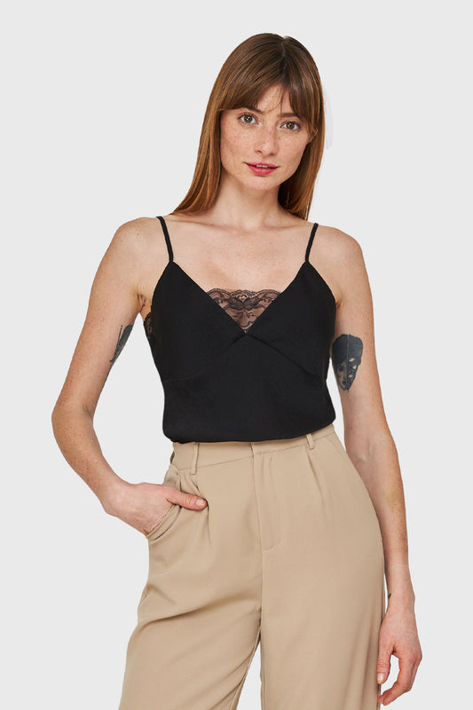 Top Lencero Con Encaje Negro