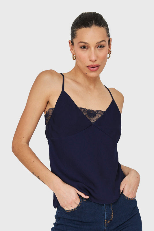 Top Lencero Con Encaje Azul Marino