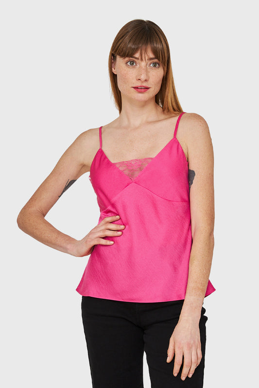 Top Lencero Con Encaje Fucsia