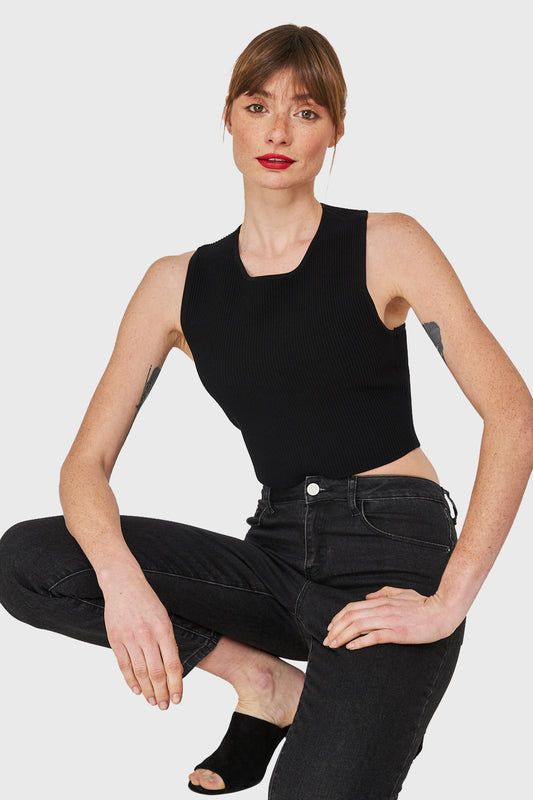 Crop Top Acanalado Negro