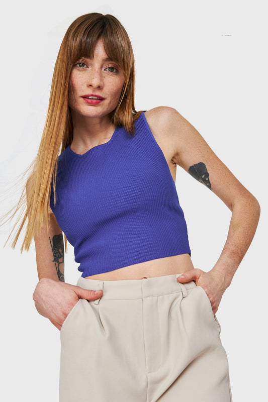 Crop Top Acanalado Azul Rey