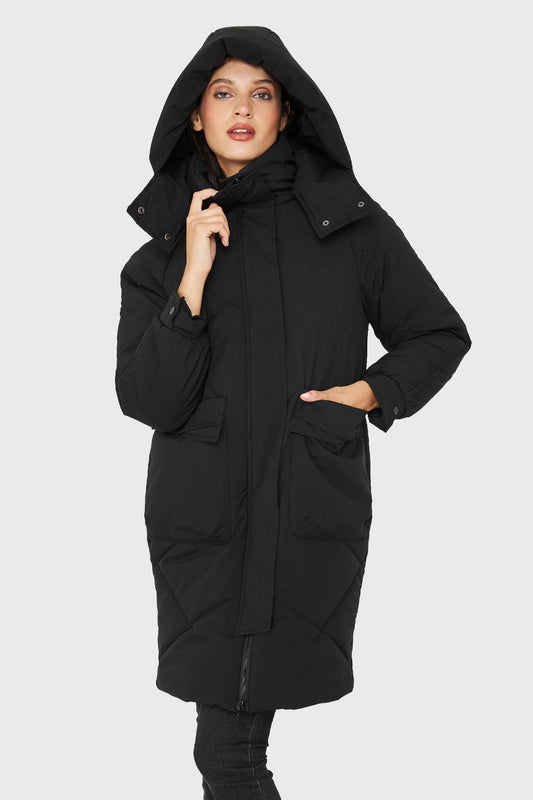 Parka Acolchada Bolsillos Grandes Negro