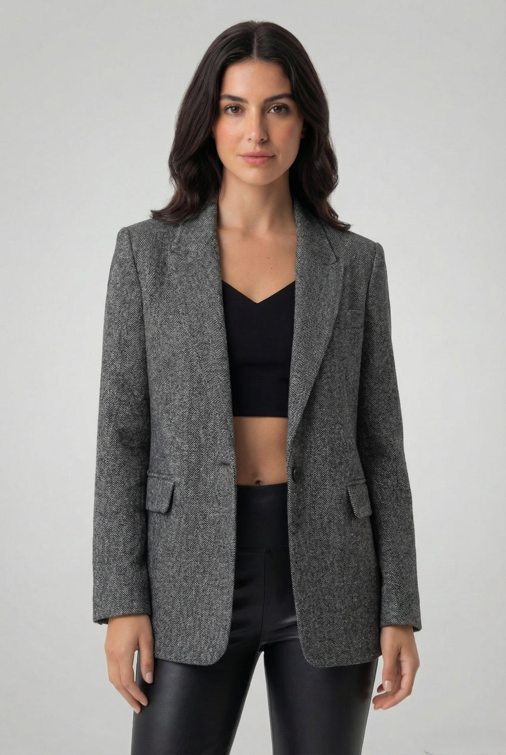 Blazer Patrón Espiga Gris Claro