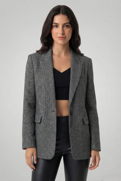 Blazer Patrón Espiga Gris Claro