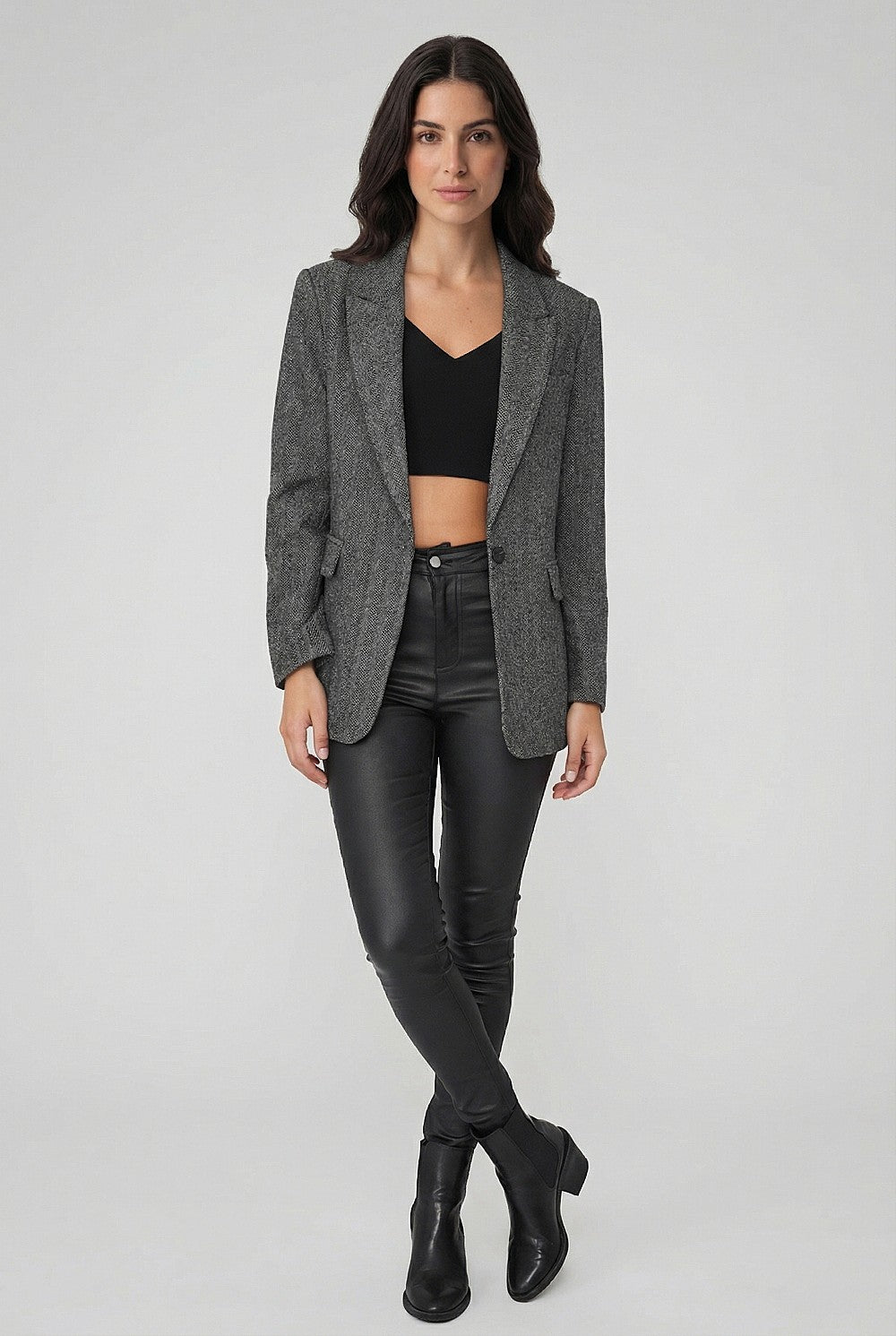 Blazer Patrón Espiga Gris Claro