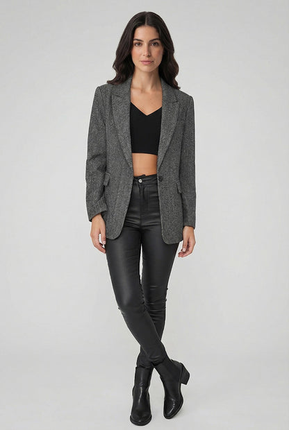 Blazer Patrón Espiga Gris Claro