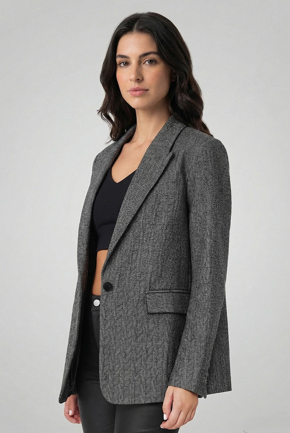 Blazer Patrón Espiga Gris Claro
