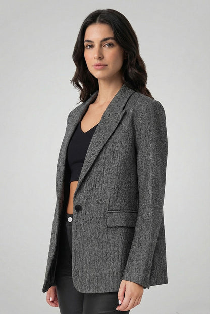 Blazer Patrón Espiga Gris Claro