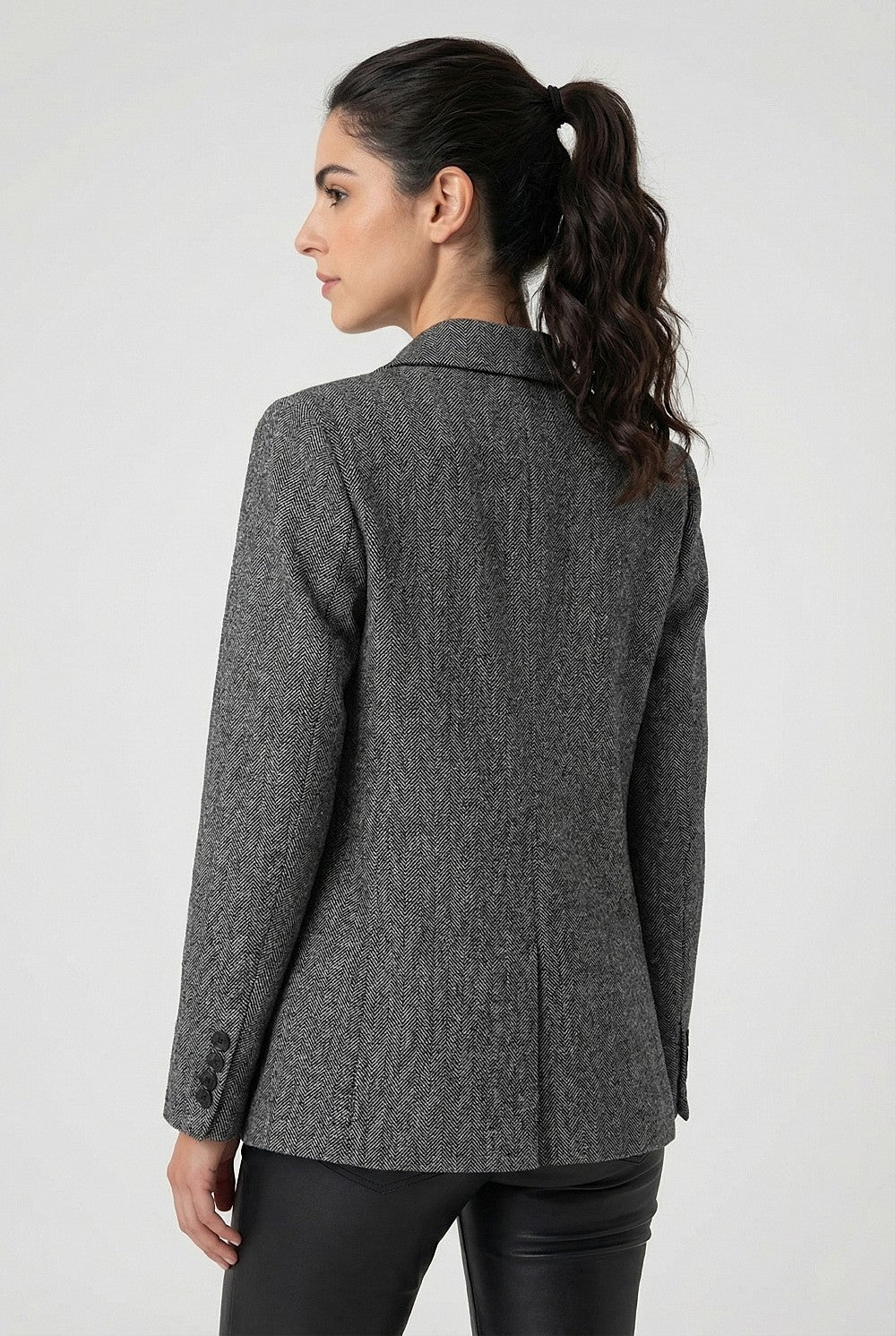 Blazer Patrón Espiga Gris Claro