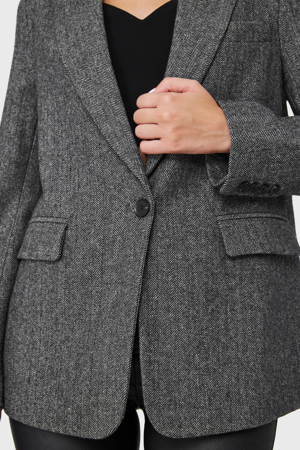 Blazer Patrón Espiga Gris Claro