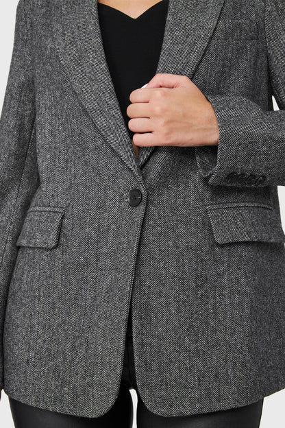 Blazer Patrón Espiga Gris Claro