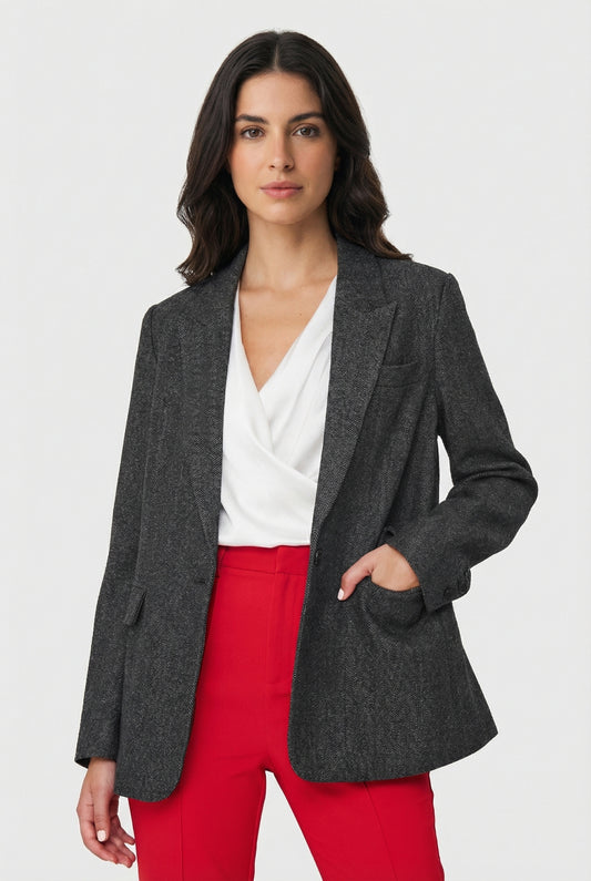 Blazer Patrón Espiga Grafito