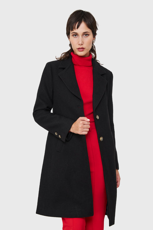 Abrigo Tipo Paño Dos Botones Negro