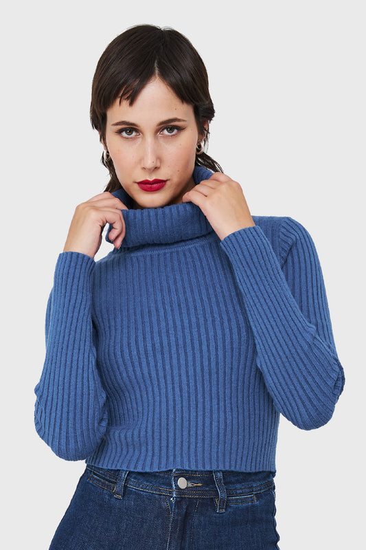 Sweater Crop Cuello Tortuga Azul Índigo