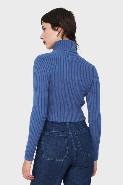 Sweater Crop Cuello Tortuga Azul Índigo