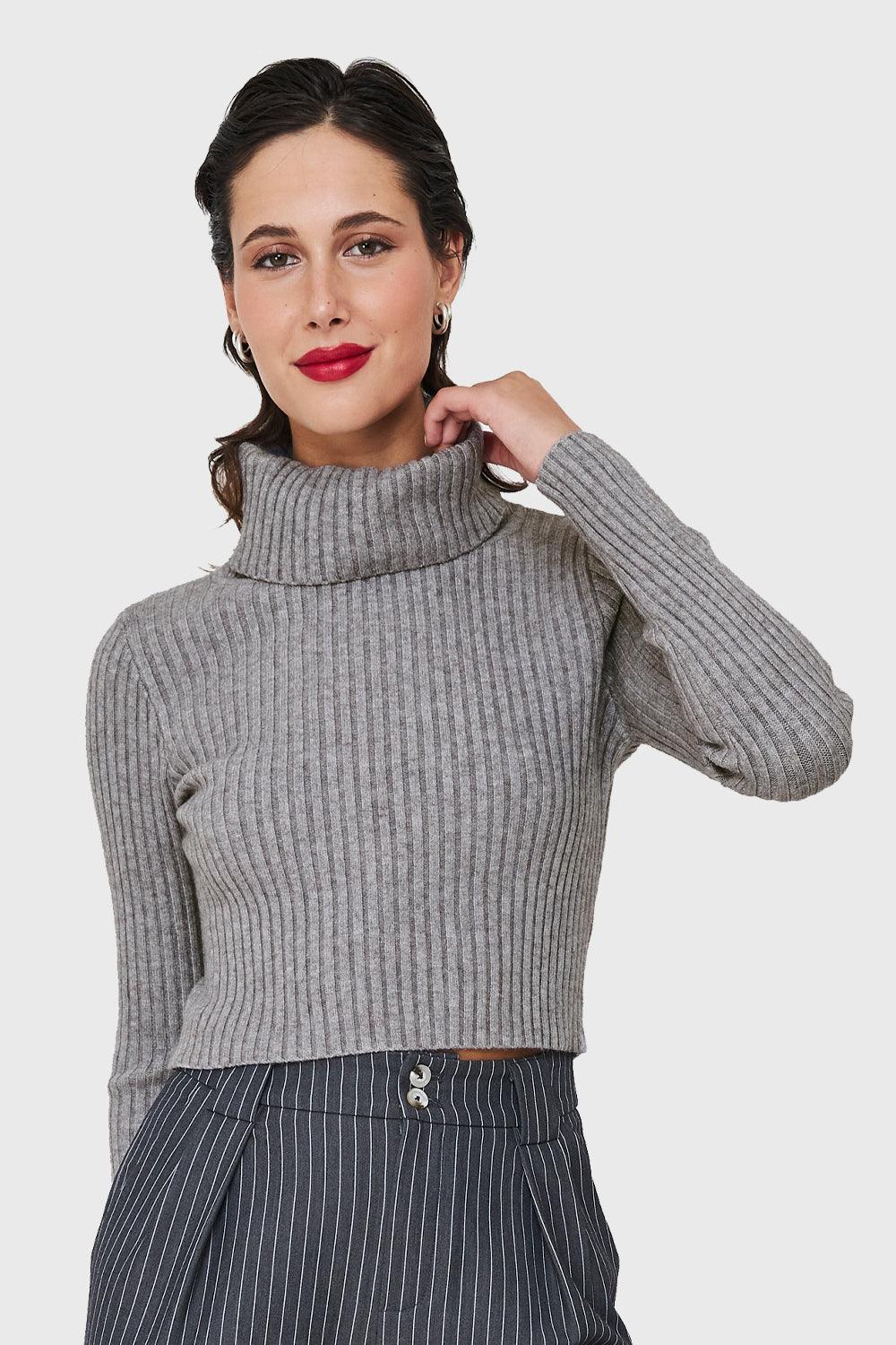 Sweater Crop Cuello Tortuga Gris