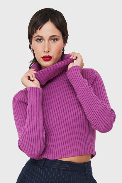 Sweater Crop Cuello Tortuga Magenta