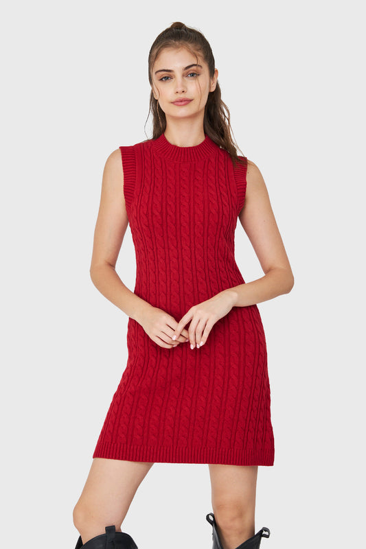 Vestido De Punto Trenzado Rojo