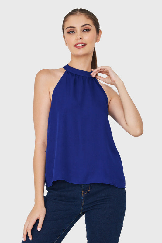 Blusa Halter Azul Eléctrico