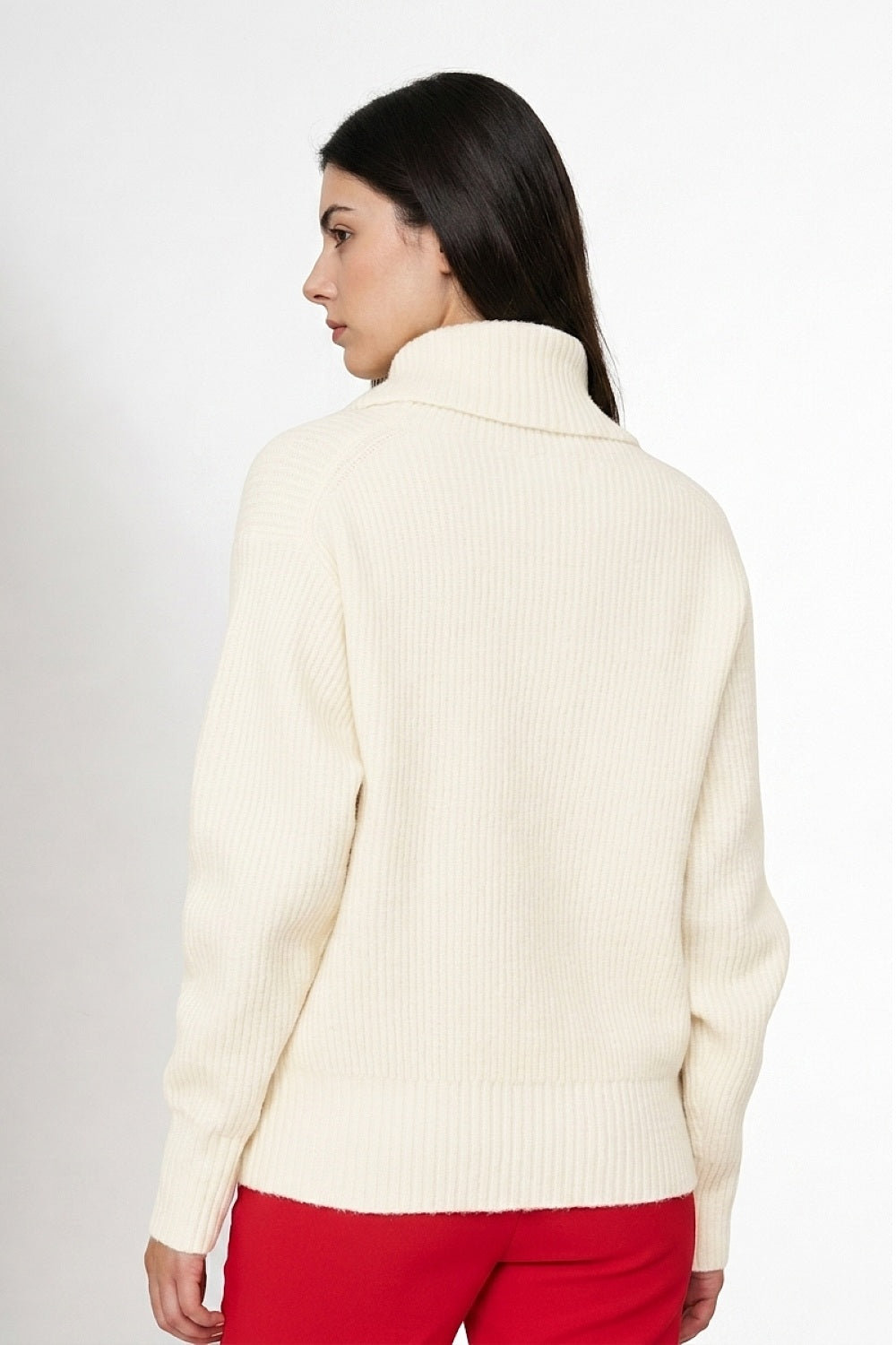 Sweater Acanalado Cuello Alto Blanco Invierno