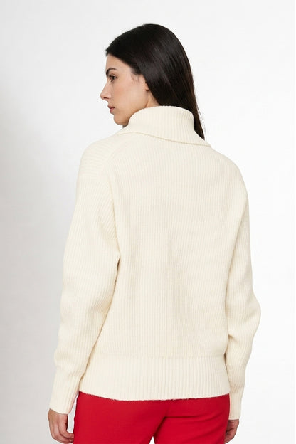 Sweater Acanalado Cuello Alto Blanco Invierno